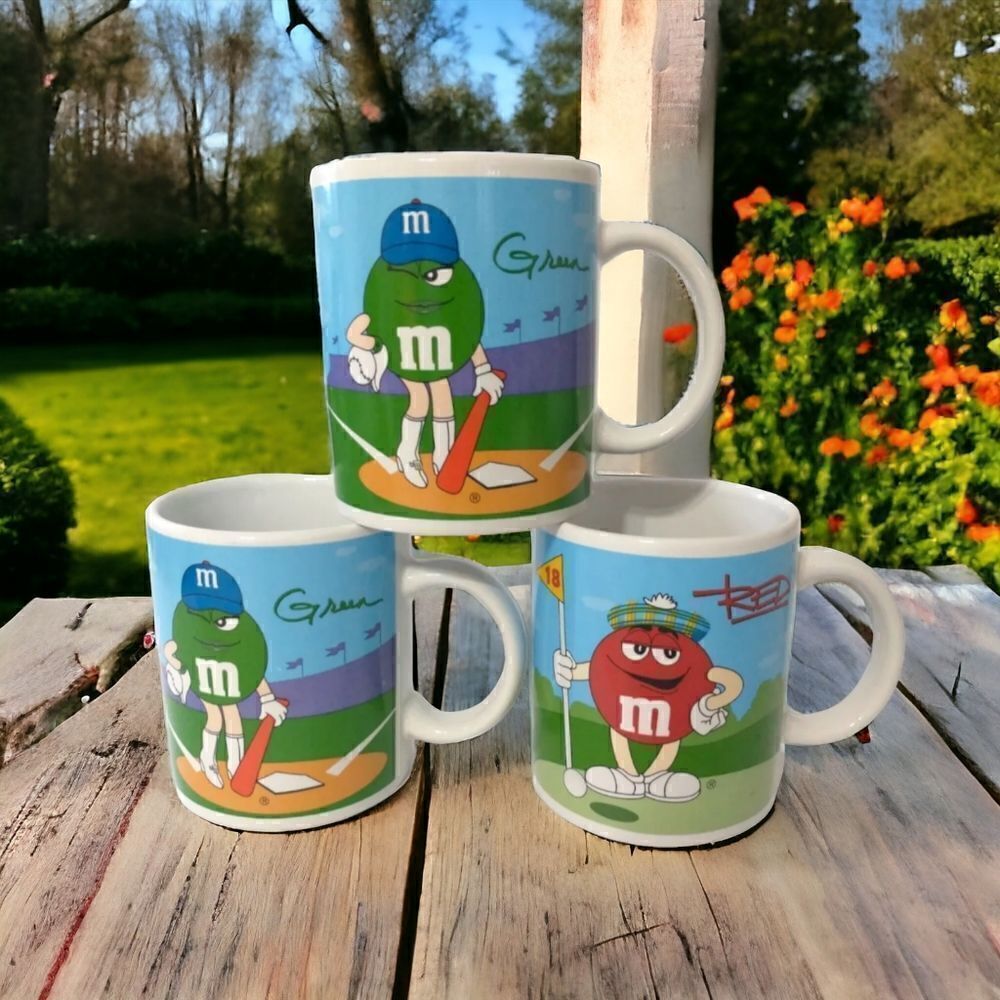 Vintage Galerie M&Ms‎ Sports Mug Set 3 Red Golf Green Baseball Yellow Basketball